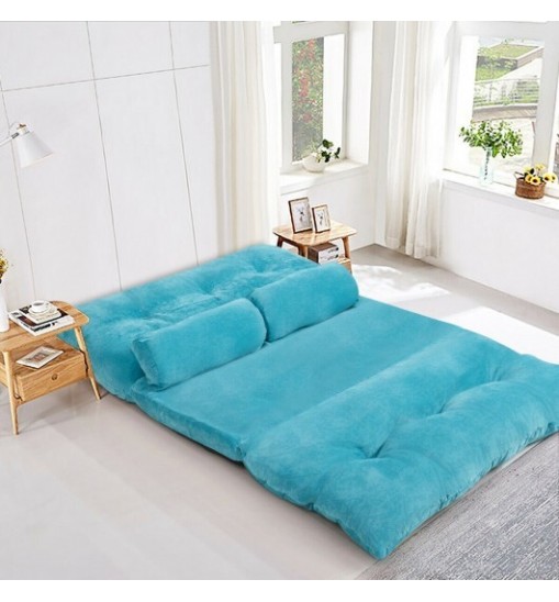 6-Position Adjustable Sleeper Lounge Couch with 2 Pillows-Blue - Color: Blue