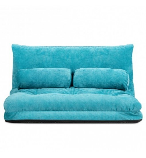 6-Position Adjustable Sleeper Lounge Couch with 2 Pillows-Blue - Color: Blue