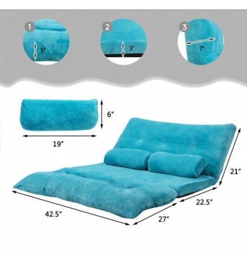 6-Position Adjustable Sleeper Lounge Couch with 2 Pillows-Blue - Color: Blue