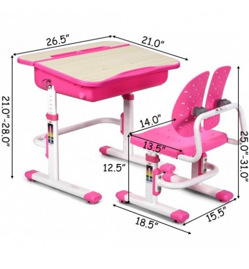 Kids Desk and Chair Set Children's Study Table Storage-Pink - Color: Pink