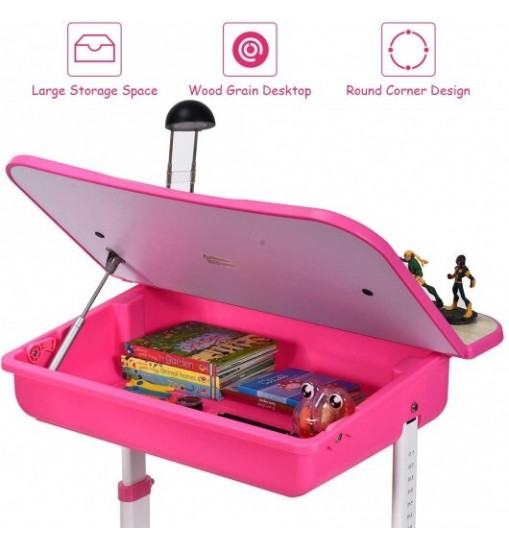 Kids Desk and Chair Set Children's Study Table Storage-Pink - Color: Pink