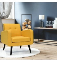 Modern Upholstered Comfy Accent Chair Single Sofa with Rubber Wood Legs-Yellow - Color: Yellow