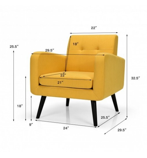 Modern Upholstered Comfy Accent Chair Single Sofa with Rubber Wood Legs-Yellow - Color: Yellow