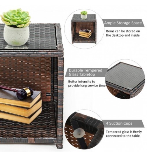 3 Pieces PE Rattan Wicker Furniture Set with Cushion Sofa Coffee Table for Garden-Gray - Color: Gray