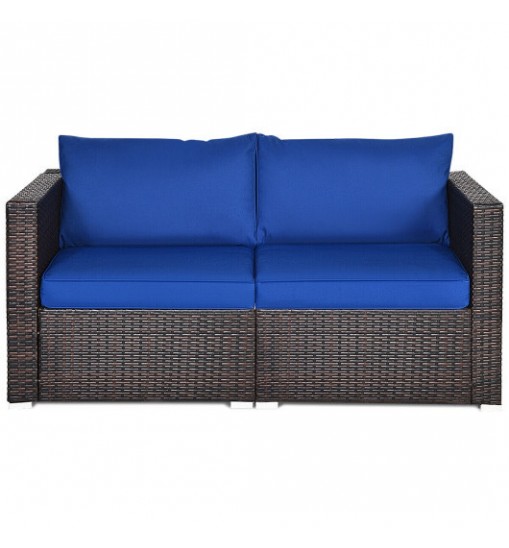 2PCS Patio Rattan Sectional Conversation Sofa Set-Navy - Color: Navy