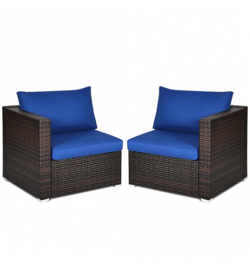 2PCS Patio Rattan Sectional Conversation Sofa Set-Navy - Color: Navy