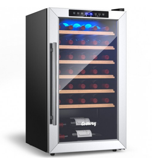 20 Inch Wine Refrigerator for 33 Bottles and Tempered Glass Door-Silver - Color: Silver