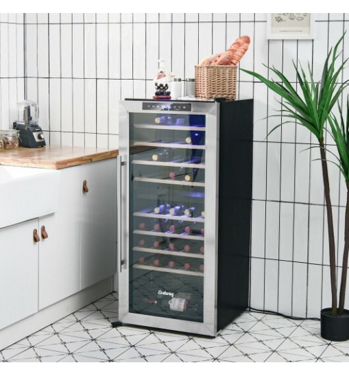 43 Bottle Wine Cooler Refrigerator Dual Zone Temperature Control with 8 Shelves-Black - Color: Black