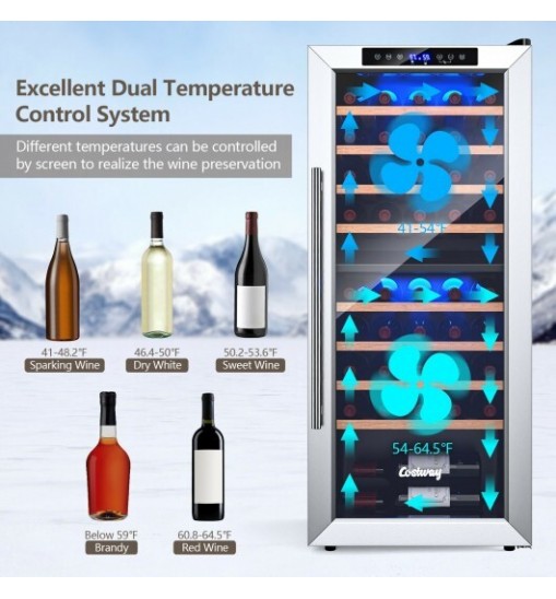 43 Bottle Wine Cooler Refrigerator Dual Zone Temperature Control with 8 Shelves-Black - Color: Black