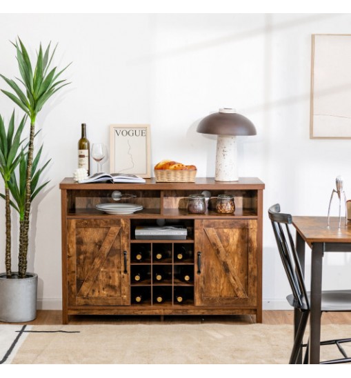 Farmhouse Sideboard with Detachable Wine Rack and Cabinets-Rustic Brown - Color: Rustic Brown