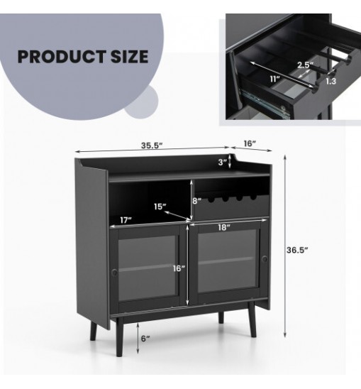 Kitchen Buffet Sideboard with Wine Rack and Sliding Door-Black - Color: Black