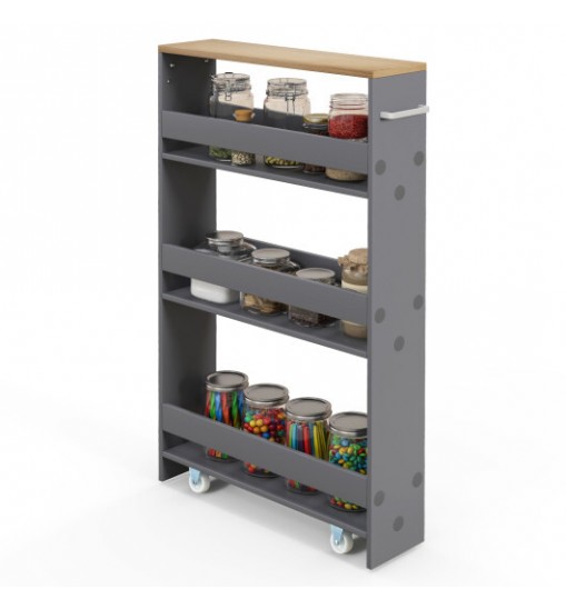 Rolling Kitchen Slim Storage Cart Mobile Shelving Organizer with Handle-Gray - Color: Gray