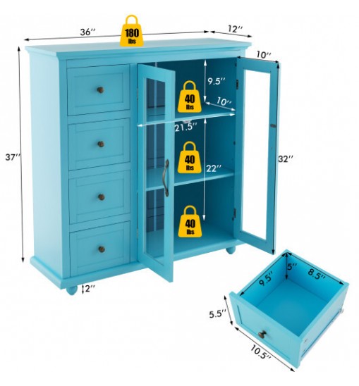 Buffet Sideboard Table Kitchen Storage Cabinet with Drawers and Doors-Blue - Color: Blue