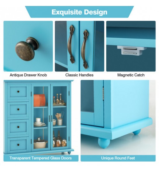 Buffet Sideboard Table Kitchen Storage Cabinet with Drawers and Doors-Blue - Color: Blue