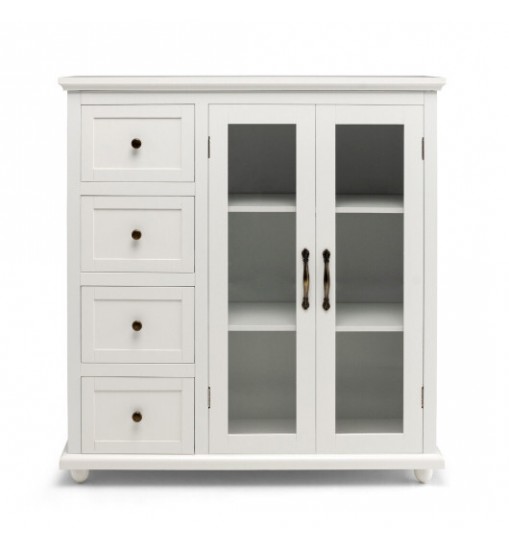 Buffet Sideboard Table Kitchen Storage Cabinet with Drawers and Doors-White - Color: White