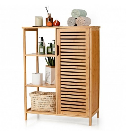 Bamboo Bathroom Storage Cabinet with Single Door-Natural - Color: Natural