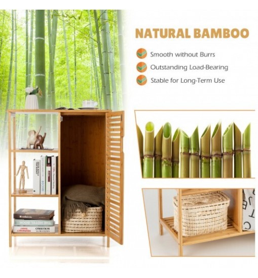 Bamboo Bathroom Storage Cabinet with Single Door-Natural - Color: Natural