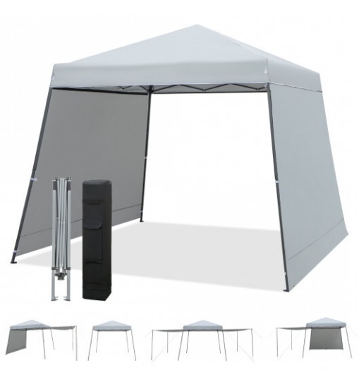 Patio 10x10FT Instant Pop-up Canopy Folding Tent with Sidewalls and Awnings Outdoor-Gray - Color: Gray