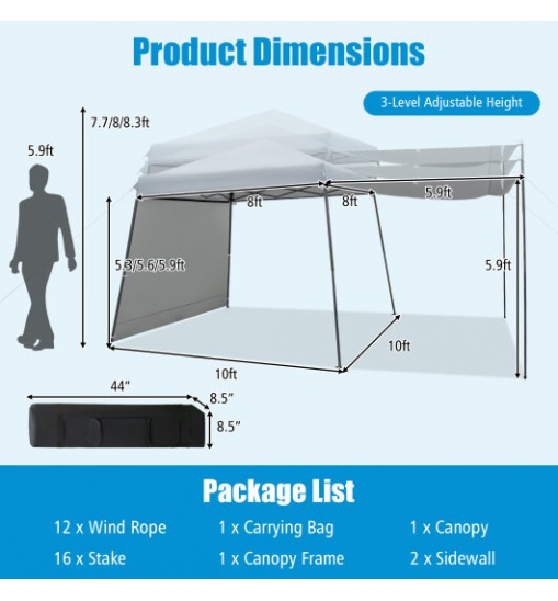 Patio 10x10FT Instant Pop-up Canopy Folding Tent with Sidewalls and Awnings Outdoor-Gray - Color: Gray