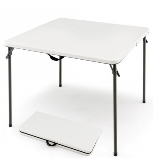 Folding Camping Table with All-Weather HDPE Tabletop and Rustproof Steel Frame-White - Color: White