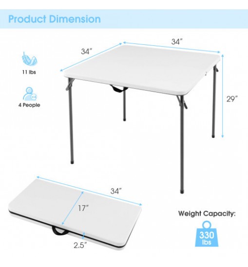 Folding Camping Table with All-Weather HDPE Tabletop and Rustproof Steel Frame-White - Color: White