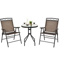 Patio Dining Set with Patio Folding Chairs and Table - Color: Brown