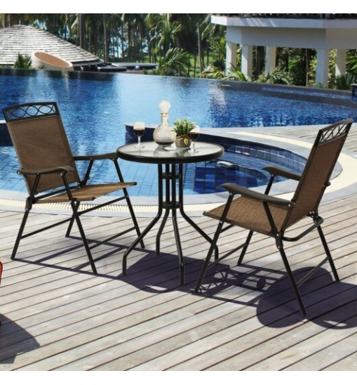 Patio Dining Set with Patio Folding Chairs and Table - Color: Brown