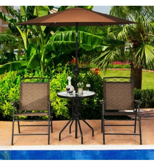 Patio Dining Set with Patio Folding Chairs and Table - Color: Brown