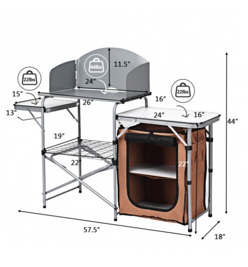 Foldable Outdoor BBQ Portable Grilling Table With Windscreen Bag - Color: Brown