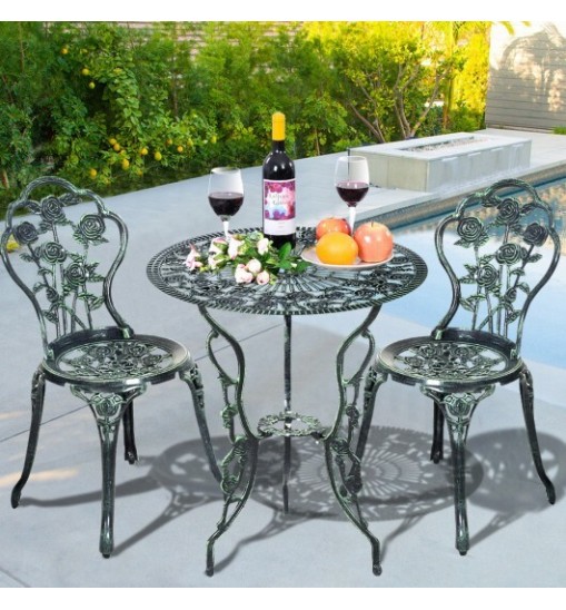 Outdoor Cast Aluminum Patio Furniture Set with Rose Design - Color: Green