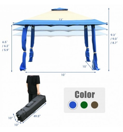 13 Feet x 13 Feet Pop Up Canopy Tent Instant Outdoor Folding Canopy Shelter-Blue - Color: Blue