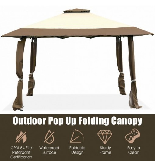 13 Feet x 13 Feet Pop Up Canopy Tent Instant Outdoor Folding Canopy Shelter-Brown - Color: Brown