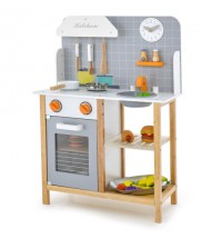 Wooden Toddler Pretend Kitchen Set with Cookware Accessories for Boys and Girls-Grey - Color: Gray