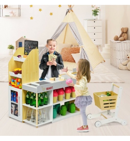 Grocery Store Playset Pretend Play Supermarket Shopping Set - Color: Natural