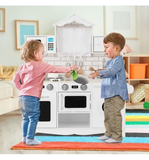 Wooden Kids Kitchen with Washing Machine - Color: White