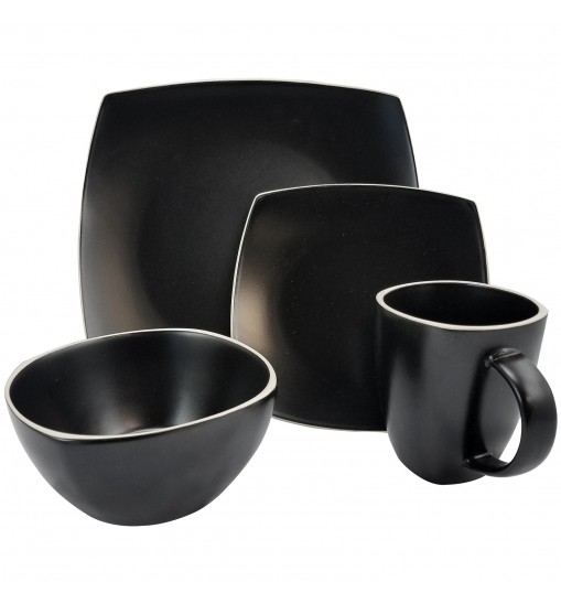 Gibson Soho Lounge Matte 16-Piece Dinnerware Set, Black