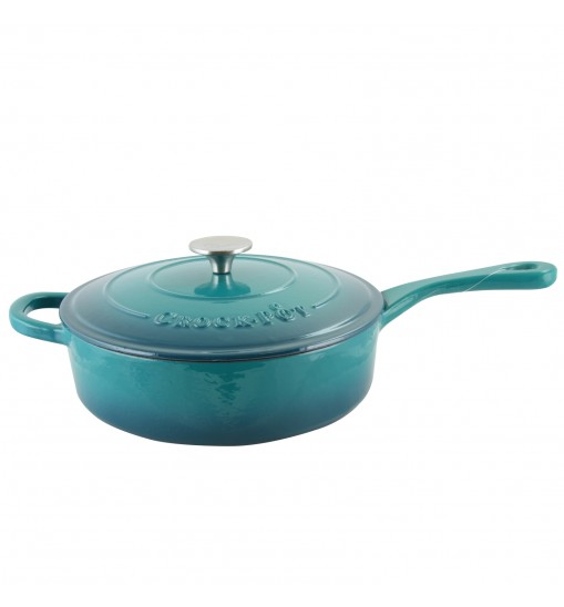 Crock Pot Artisan 3.5 Quart Enameled Cast Iron Deep Sauté Pan With Self Basting Lid in Teal Ombre