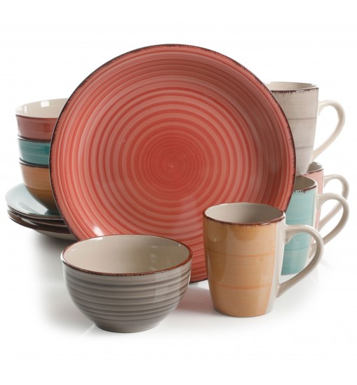 Gibson Home 12 Piece Pastel Stoneware Dinnerware Set in Assorted Colors