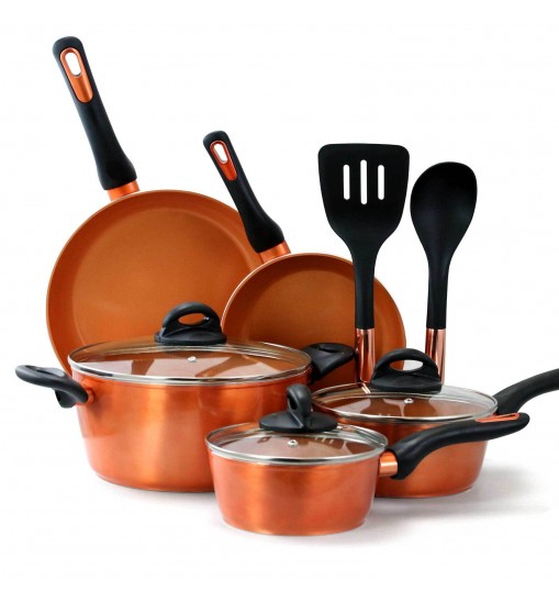 Gibson Home Hummington 10 Piece Ceramic Nonstick Aluminum Cookware Set in Copper