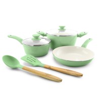 Gibson Home Plaza Cafe 7 Piece Essential Core Aluminum Cookware Set in Mint