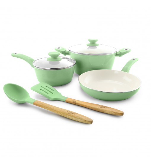 Gibson Home Plaza Cafe 7 Piece Essential Core Aluminum Cookware Set in Mint