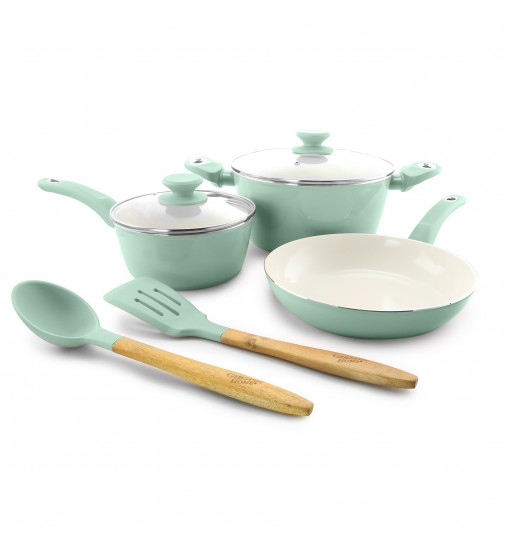 Gibson Home Plaza Cafe 7 Piece Essential Core Aluminum Cookware Set in Sky Blue