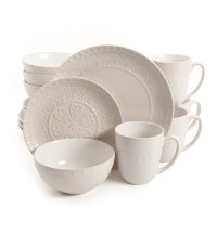 Gibson Elite Milanto 16 Piece Stoneware Dinnerware Set in Cream, Service for 4