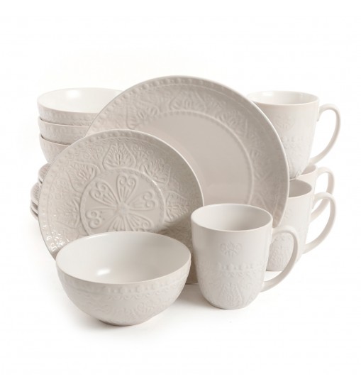 Gibson Elite Milanto 16 Piece Stoneware Dinnerware Set in Cream, Service for 4