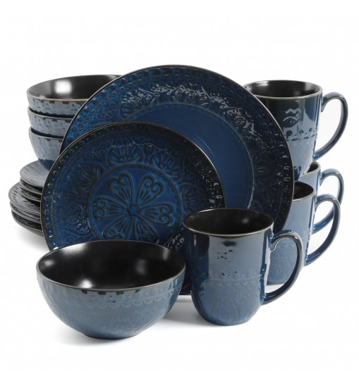 Gibson Elite Milanto 16 Piece Stoneware Dinnerware Set in Blue