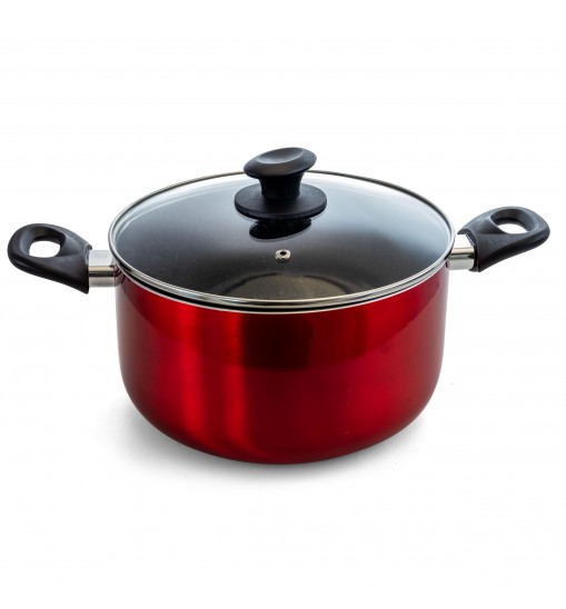 Gibson Oster Merrion 3.2 Quart Nonstick Aluminum Dutch Oven with Glass Lid in Red