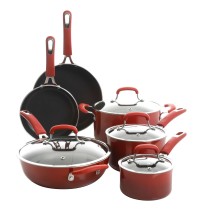 Kenmore Elite Andover 10 Piece Nonstick Aluminum Cookware Set in Red Gradient