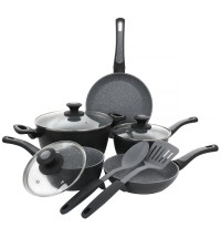 Oster 10 Piece Non-Stick Aluminum Cookware Set in Black and Grey Speckle