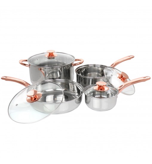 Gibson Home Ansonville 8 Piece Stainless Steel Cookware Set with Rose Gold Handles