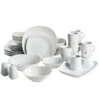 Gibson Home Classic Pearl 39 Piece Fine Ceramic Square Dinnerware Set in White